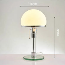 Bauhaus-style table lamp with 36 cm height and 18 cm diameter, featuring a minimalist design.