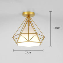 Product photo of Robin gold cage ceiling light with size annotations.