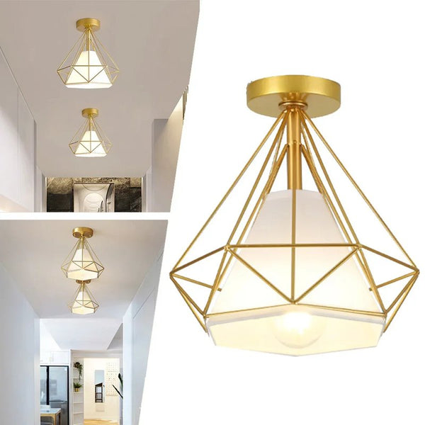 Robin gold ceiling light installed in white hallway.