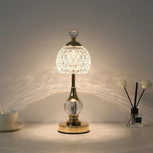 Cordless rechargeable crystal lamp with 5600mAh battery, perfect for emergency lighting and home decor.