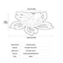 Detailed dimensions and specifications of the FLORA LED ceiling light, showing its size and materials.