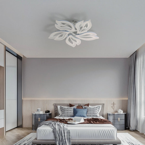 FLORA LED ceiling light in a luxury modern bedroom, creating a cozy and elegant ambiance.