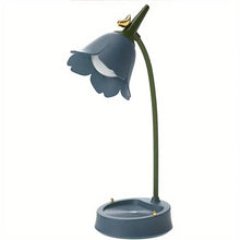 Elegant blue LumiBloom Table Lamp with a flower-inspired lampshade and adjustable gooseneck.