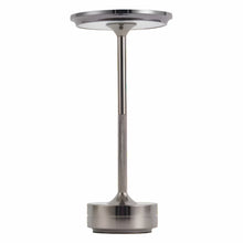 A silver Metal Glow Lamp with a metallic finish, featuring touch control dimming.